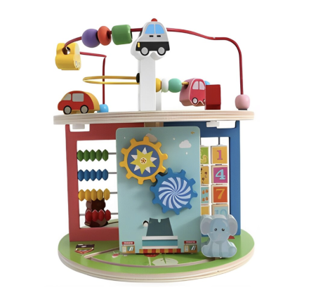 Centru cu activitati 8 in 1 Montessori, rotativ, cu abac si circuit sarme, din lemn [2]