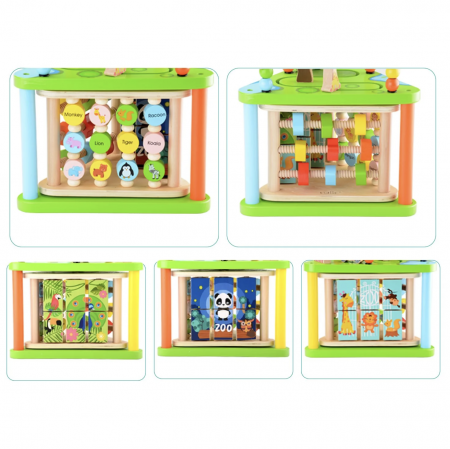 Centru cu activitati multiple Montessori, rotativ, Zoo life, 38x26x23 cm, din lemn [3]