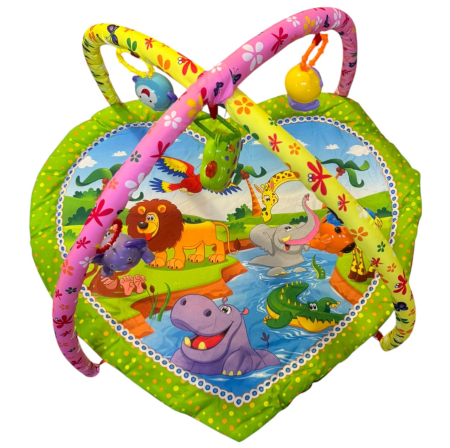 Jocuri si Jucarii - Centru de activitati bebelusi, saltea inimioara cu arcada cu jucarii, muzicala, Baby Jungle Animals