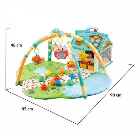 Jocuri si Jucarii - Centru de Activitati, Casuta si Tarc cu Bile 3 in 1 – Happy Farm, cu Saltea si 30 Bile Colorate Incluse