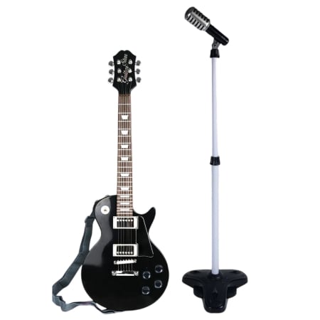 Jocuri si Jucarii - Chitara Electrica Copii 68 cm Cu Microfon Pe Stativ Reglabil, Negru, 4-8 Ani