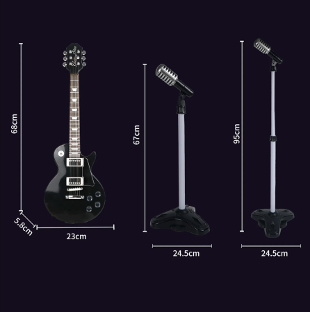 Chitara Electrica Copii 68 cm Cu Microfon Pe Stativ Reglabil, Negru, 4-8 Ani [9]
