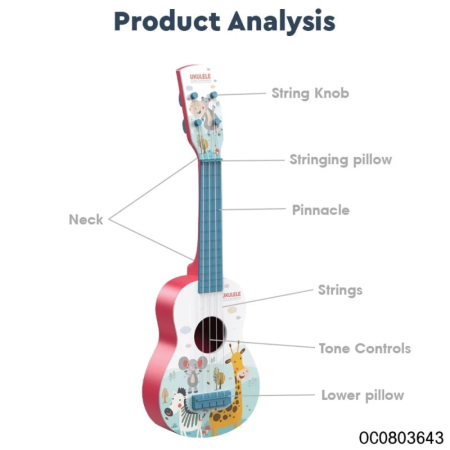 Chitara pentru copii cu 4 corzi, 55 cm - Ukulele, roz [2]