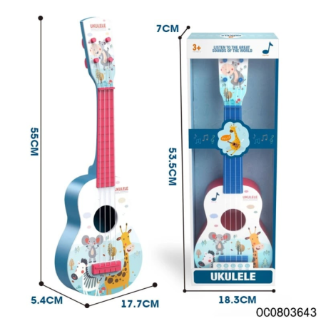 Chitara pentru copii cu 4 corzi, 55 cm - Ukulele, roz [3]