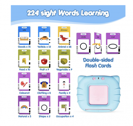 Cititor interactiv cu 112 carduri educative – Jucarie de invatare copii mici, bleu [2]