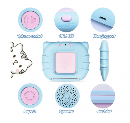 Cititor interactiv cu 112 carduri educative – Jucarie de invatare copii mici, bleu [5]