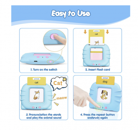 Cititor interactiv cu 112 carduri educative – Jucarie de invatare copii mici, bleu [3]