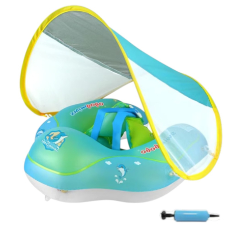 Jocuri si Jucarii - Colac gonflabil bebe cu parasolar, suport si centura, PVC, marime L reglabila, 6–24 luni