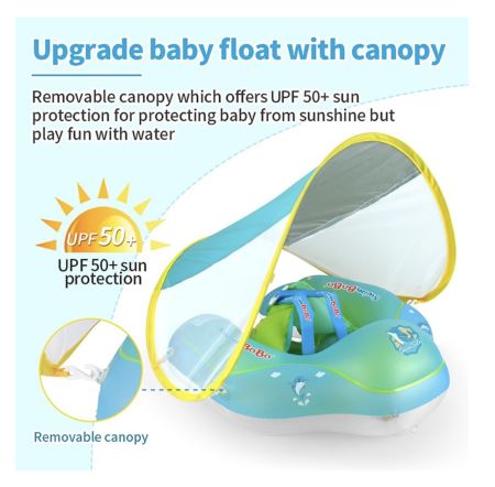 Colac gonflabil bebe cu parasolar, suport si centura, PVC, marime XL reglabila, 2-6 ani [3]