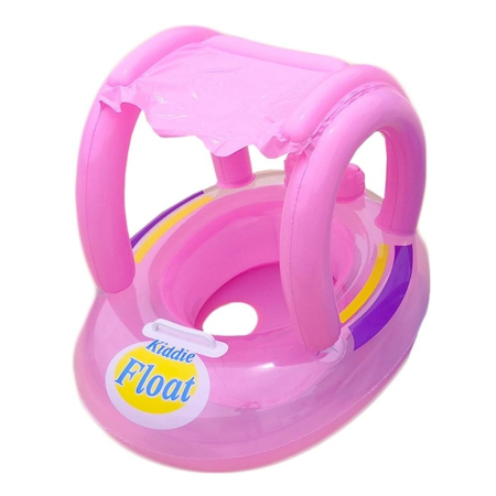 Jocuri si Jucarii - Colac gonflabil bebelusi cu parasolar Kiddie Float, sustinere tip chilotel, 12-36 luni, roz