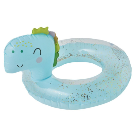 Colac gonflabil copii Dinozaur bleu cu sclipici, PVC, 54 x 35 cm [0]
