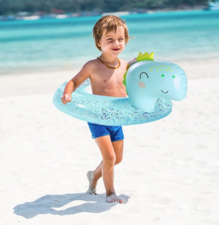 Colac gonflabil copii Dinozaur bleu cu sclipici, PVC, 54 x 35 cm [3]