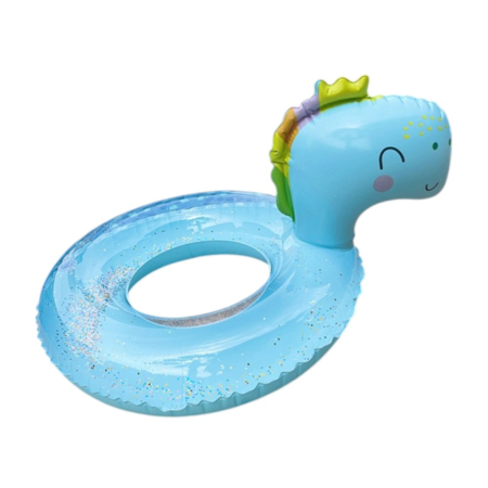 Jocuri si Jucarii - Colac gonflabil copii Dinozaur bleu cu sclipici, PVC, 54 x 35 cm