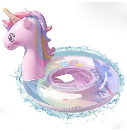 Colac gonflabil unicorn roz cu coama curcubeu, 70 cm, PVC [4]