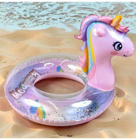 Jocuri si Jucarii - Colac gonflabil unicorn roz cu coama curcubeu, 70 cm, PVC
