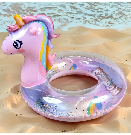 Colac gonflabil unicorn roz cu coama curcubeu, 70 cm, PVC [3]