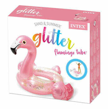 Colac gonflabil tip saltea, Pink Glitter Flamingo, cu sclipici, 99 x 89 x 71 cm, 56251 [3]