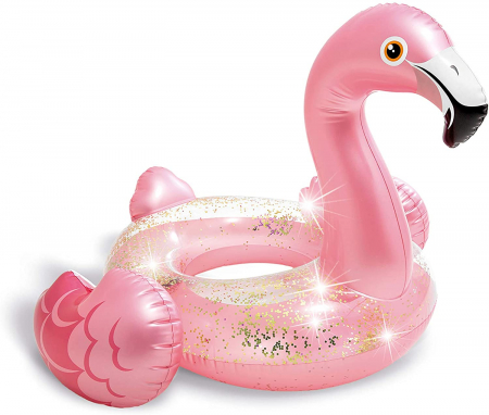 Colac gonflabil tip saltea, Pink Glitter Flamingo, cu sclipici, 99 x 89 x 71 cm, 56251 [0]
