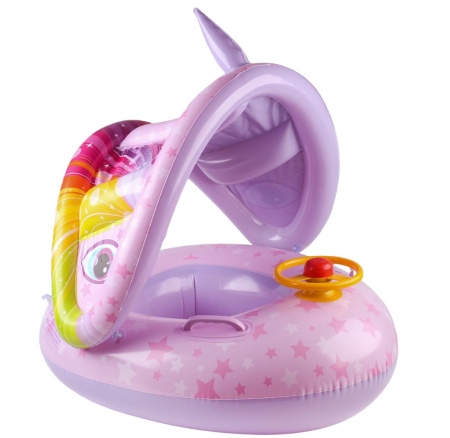 Colaci si accesorii inot - Colac inot cu protectie solara si volan - Unicornul roz