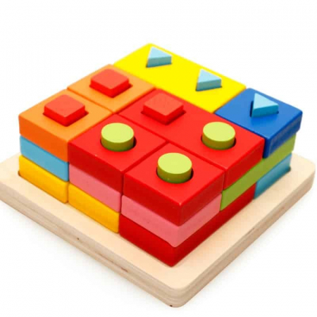 Jucarii de sortat si motricitate fina - Coloane sortatoare Full Colour, Joc Montessori din lemn