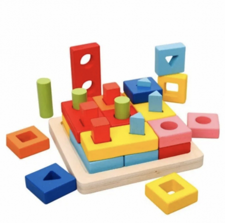 Jucarii de sortat si motricitate fina - Coloane sortatoare Full Colour, Joc Montessori din lemn