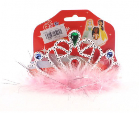 Moda - Mese de frumusete si accesorii - Coronita de printese, cu pietricele si puf roz