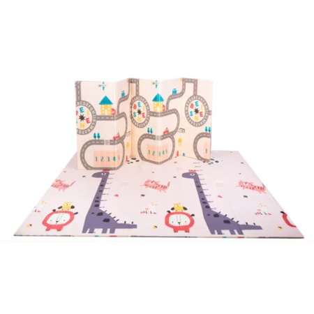 Covor bebe pliabil, gros, termoizolant, cu 2 fete, Circuit Trafic si Dinozauri, 200 x 180 x 1 cm [2]