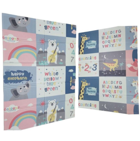 Jocuri si Jucarii - Covor bebe pliabil, gros, termoizolant, cu 2 fete, Happy Elephant, 200 x 150 x 1 cm