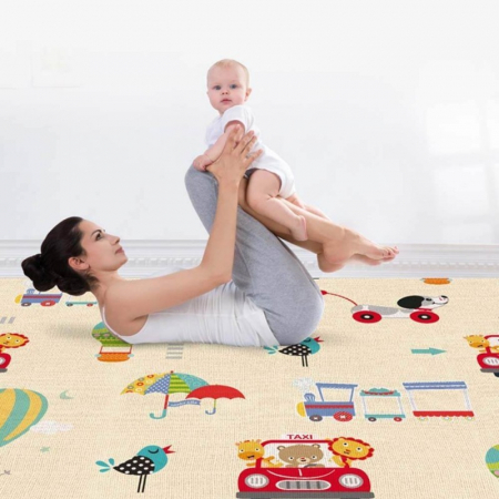Covor bebe pliabil, gros, termoizolant, cu 2 fete, Jungla si Masini, 180x100 cm, D20 [10]