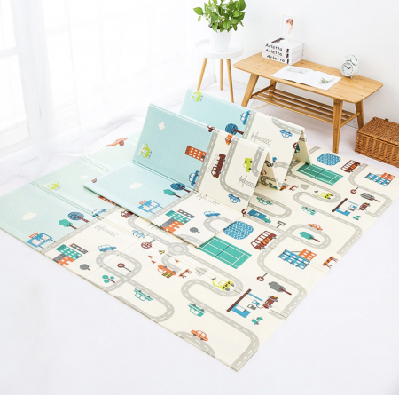 Covorase si saltele de joaca - Covor bebe pliabil, gros, termoizolant, cu 2 fete, Orasul si Padurea din povesti, 200x150 cm