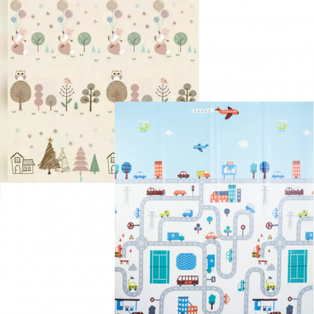 Covorase si saltele de joaca - Covor bebe pliabil, gros, termoizolant, cu 2 fete, Orasul si Padurea din povesti, 200x150 cm