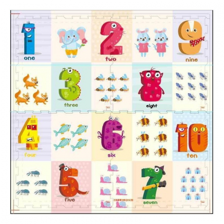 Covorase si saltele de joaca - Covor puzzle EVA piese mari - Cifre si animale