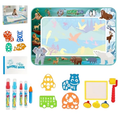 Jocuri si Jucarii - Covoras Aqua Doodle Animale Salbatice, cu Carioca de scris cu apa  si Sabloane