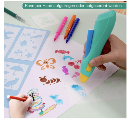 Creion inteligent de imprimare 3D, cu 12 carioci si sabloane, incarcare USB, bleu [6]