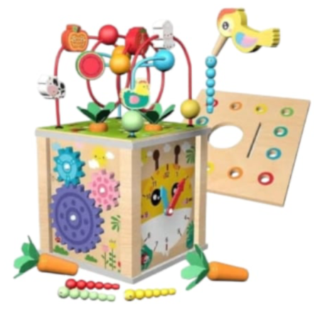 Cub Activitati Educativ Montessori 10 in 1, din lemn, Ciocanitoare si Xilofon [14]