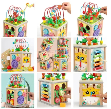 Cub Activitati Educativ Montessori 10 in 1, din lemn, Ciocanitoare si Xilofon [10]