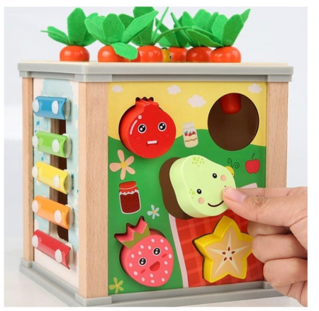 Cub Activitati Educativ Montessori 10 in 1, din lemn, Ciocanitoare si Xilofon [13]