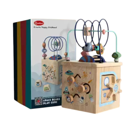 Cub Activitati Educativ Montessori Orbita Spatiala, din lemn [3]