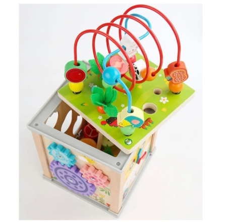 Cub Activitati Educativ Montessori 10 in 1, din lemn, Ciocanitoare si Xilofon [8]