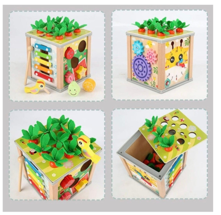 Cub Activitati Educativ Montessori 10 in 1, din lemn, Ciocanitoare si Xilofon [5]