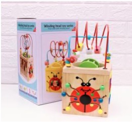 Cub cu activitati diverse 6 in 1 cu cilindru, Buburuza, din lemn [6]