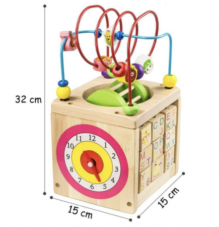 Cub cu activitati diverse 6 in 1 cu cilindru, Buburuza, din lemn [5]