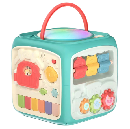 Jucarii interactive bebe - Cub Interactiv 6 in 1, cu Toba Muzicala Multifunctionala, verde