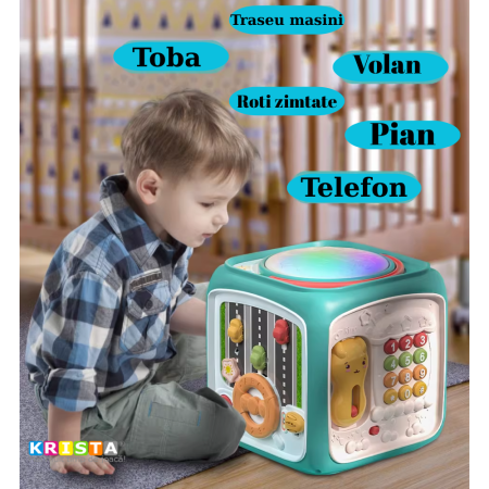 Jucarii interactive bebe - Cub Interactiv 6 in 1, cu Toba Muzicala Multifunctionala, verde
