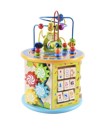 Centru De Activitati Din Lemn 8 In 1 Labirint 3D Sortator Abac Ceas 36x20x25 cm [2]