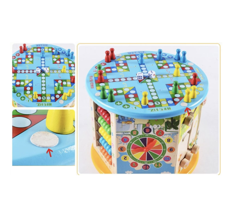 Centru De Activitati Din Lemn 8 In 1 Labirint 3D Sortator Abac Ceas 36x20x25 cm [4]