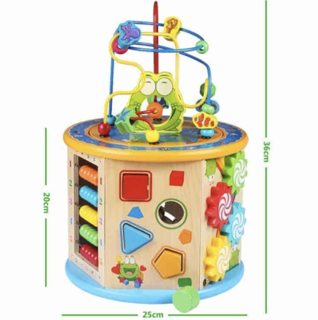 Centru De Activitati Din Lemn 8 In 1 Labirint 3D Sortator Abac Ceas 36x20x25 cm [7]