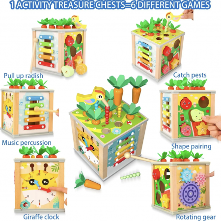 Cub Montessori cu activitati, 6 in 1, Culege morcovii, din lemn [12]