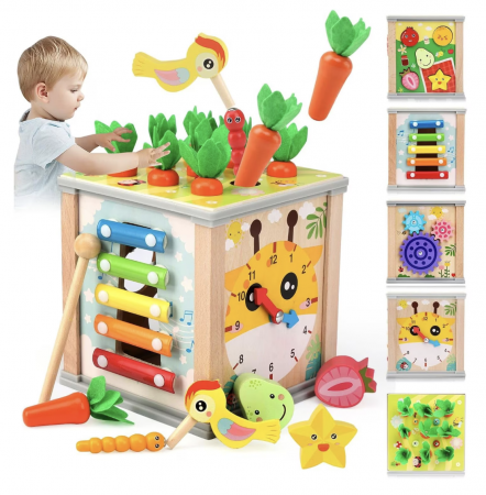 Cub Montessori cu activitati, 6 in 1, Culege morcovii, din lemn [3]