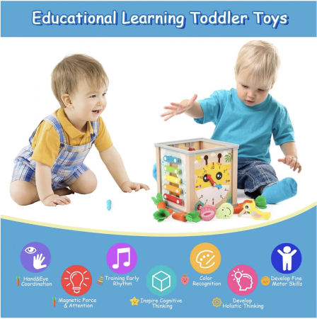 Cub Montessori cu activitati, 6 in 1, Culege morcovii, din lemn [5]